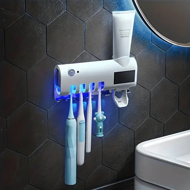 White Smart Toothbrush Holder with Auto Dispenser - USB Charging Wall - Mounted Ideal for Home & Business Bathrooms