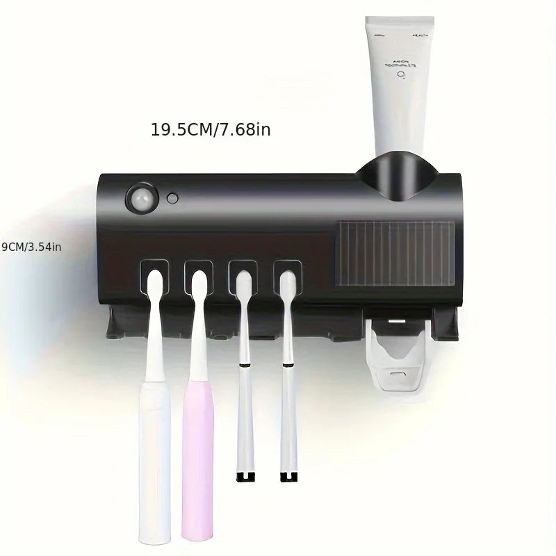 White Smart Toothbrush Holder with Auto Dispenser - USB Charging Wall - Mounted Ideal for Home & Business Bathrooms