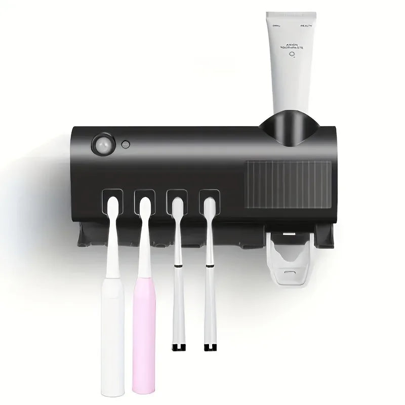 White Smart Toothbrush Holder with Auto Dispenser - USB Charging Wall - Mounted Ideal for Home & Business Bathrooms