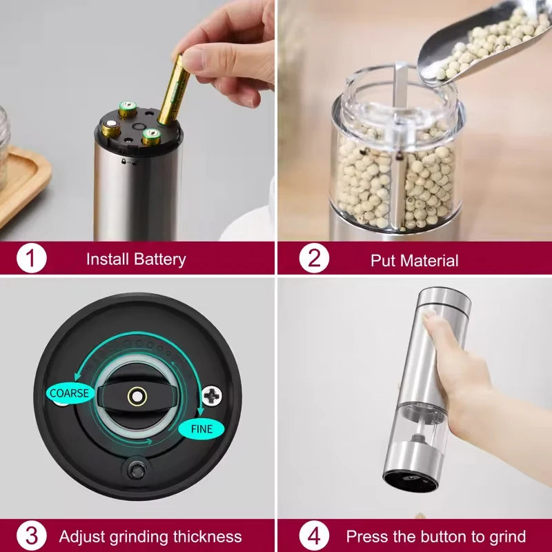 Electric Automatic Salt and Pepper Grinder Set with Led Light Grinder Set Spice Mill Adjustable Spices Grinder Kitchen Tools