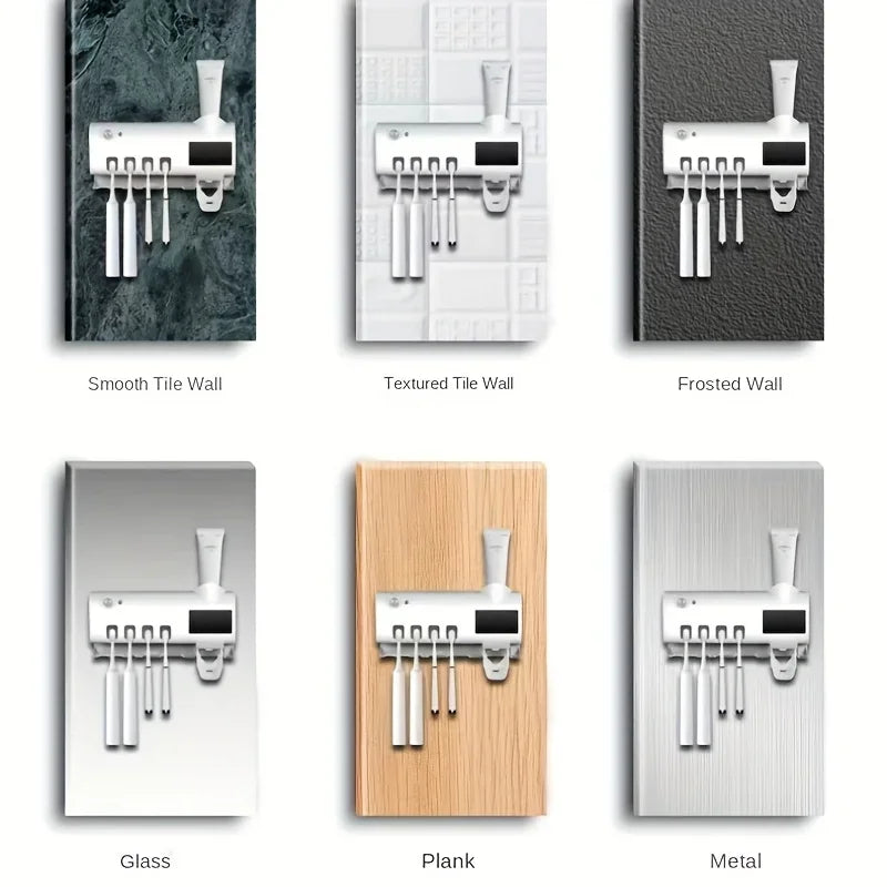 White Smart Toothbrush Holder with Auto Dispenser - USB Charging Wall - Mounted Ideal for Home & Business Bathrooms