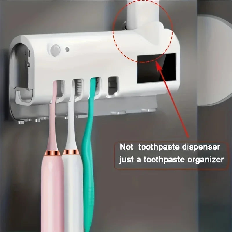 White Smart Toothbrush Holder with Auto Dispenser - USB Charging Wall - Mounted Ideal for Home & Business Bathrooms