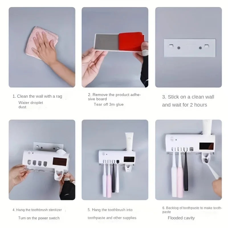 White Smart Toothbrush Holder with Auto Dispenser - USB Charging Wall - Mounted Ideal for Home & Business Bathrooms