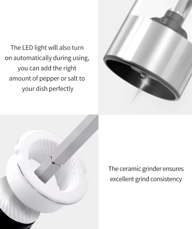 Electric Automatic Salt and Pepper Grinder Set with Led Light Grinder Set Spice Mill Adjustable Spices Grinder Kitchen Tools