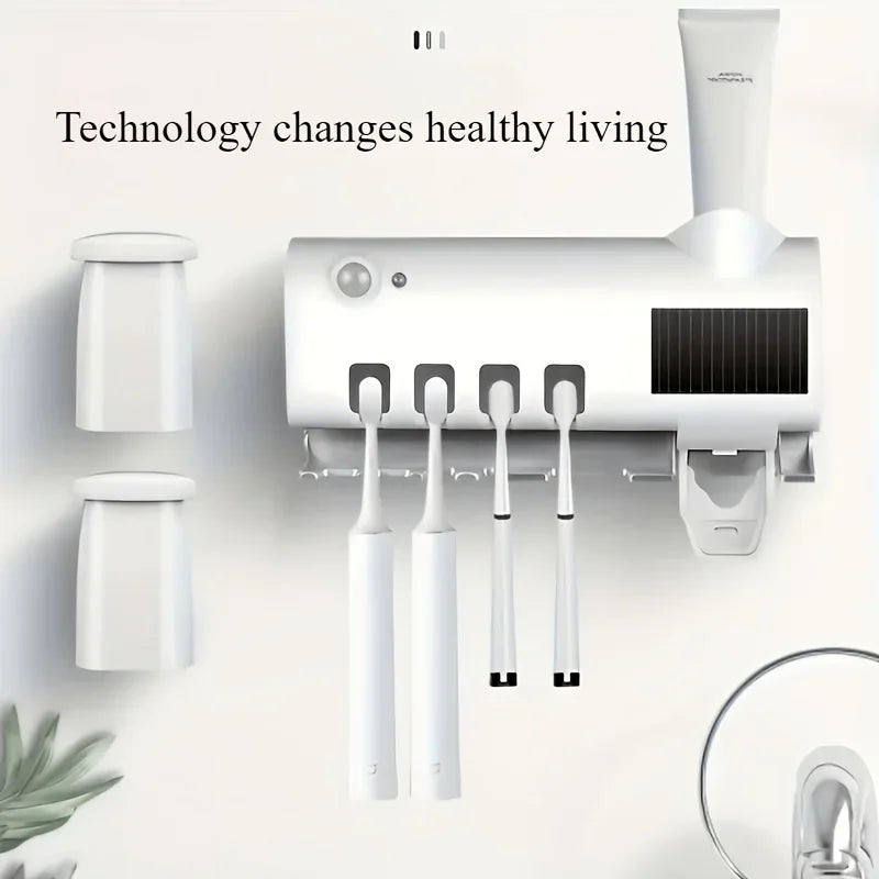 White Smart Toothbrush Holder with Auto Dispenser - USB Charging Wall - Mounted Ideal for Home & Business Bathrooms