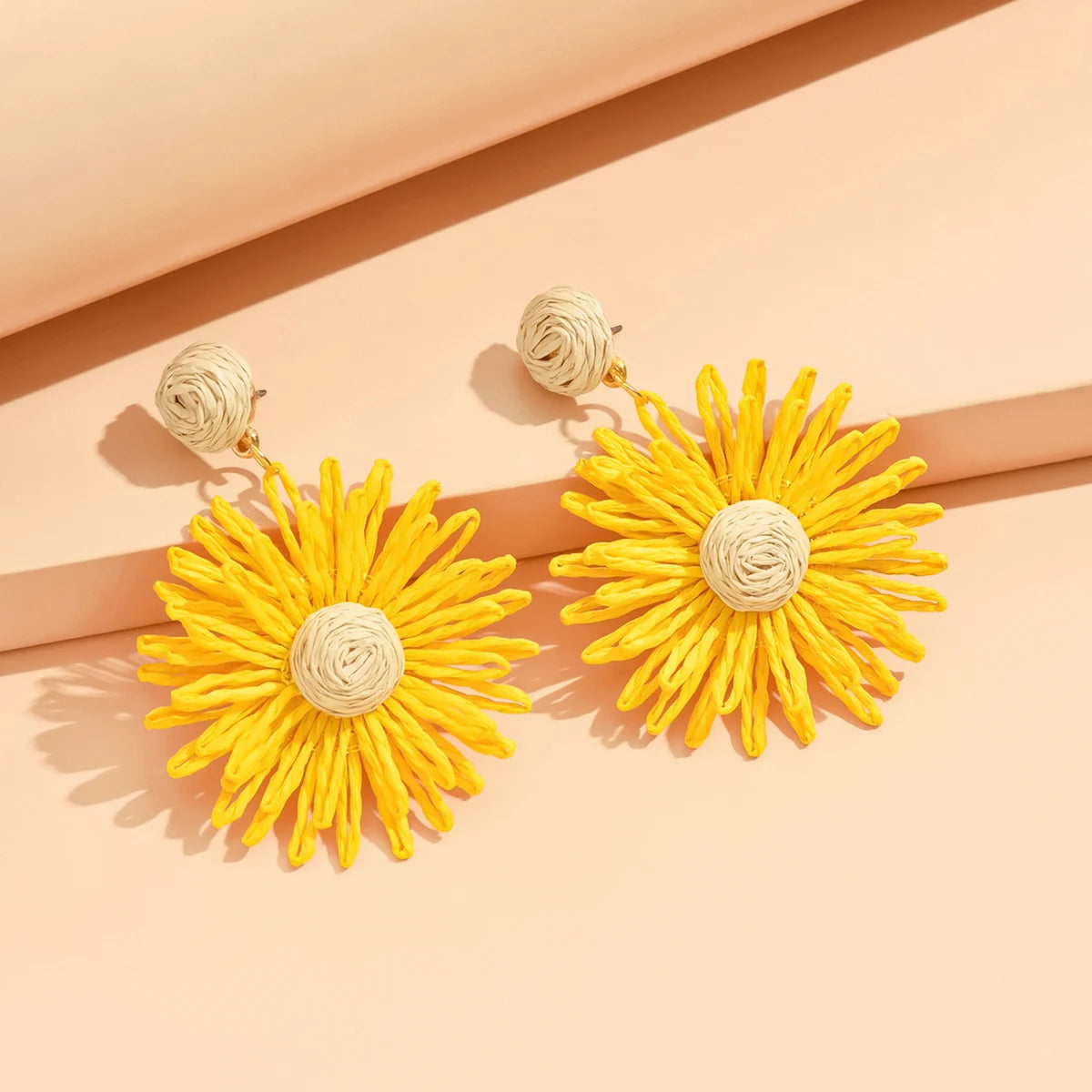 Colorful Sun Flower Earrings For Women Girl Handmade Bohemian Rattan Knit Earrings Summer Party Jewelry Gifts