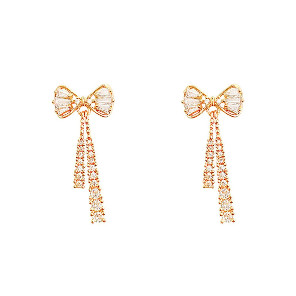 Fashion Zircon Bow Earrings Acrylic Crystal Tassel Earrings For Women Fashion Party Jewelry Trendy Accessories Gifts