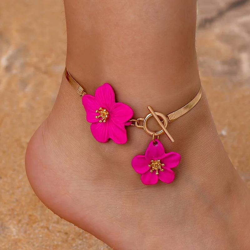 Elegant Chic Flower Pendant Anklet for Women Vacation & Daily Wear Summer Boho Foot Chain Party Jewelry Gifts