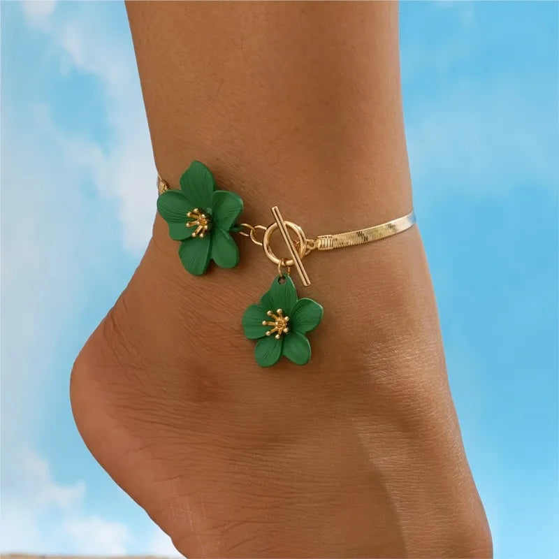 Elegant Chic Flower Pendant Anklet for Women Vacation & Daily Wear Summer Boho Foot Chain Party Jewelry Gifts