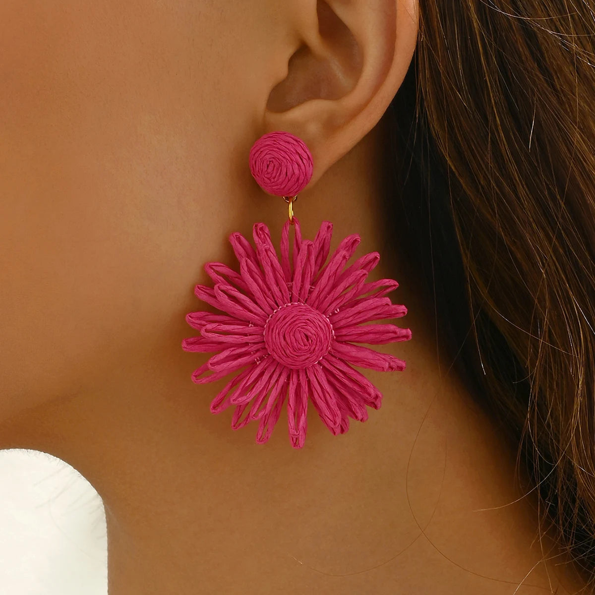 Colorful Sun Flower Earrings For Women Girl Handmade Bohemian Rattan Knit Earrings Summer Party Jewelry Gifts