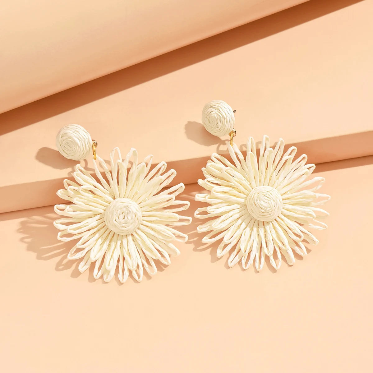 Colorful Sun Flower Earrings For Women Girl Handmade Bohemian Rattan Knit Earrings Summer Party Jewelry Gifts