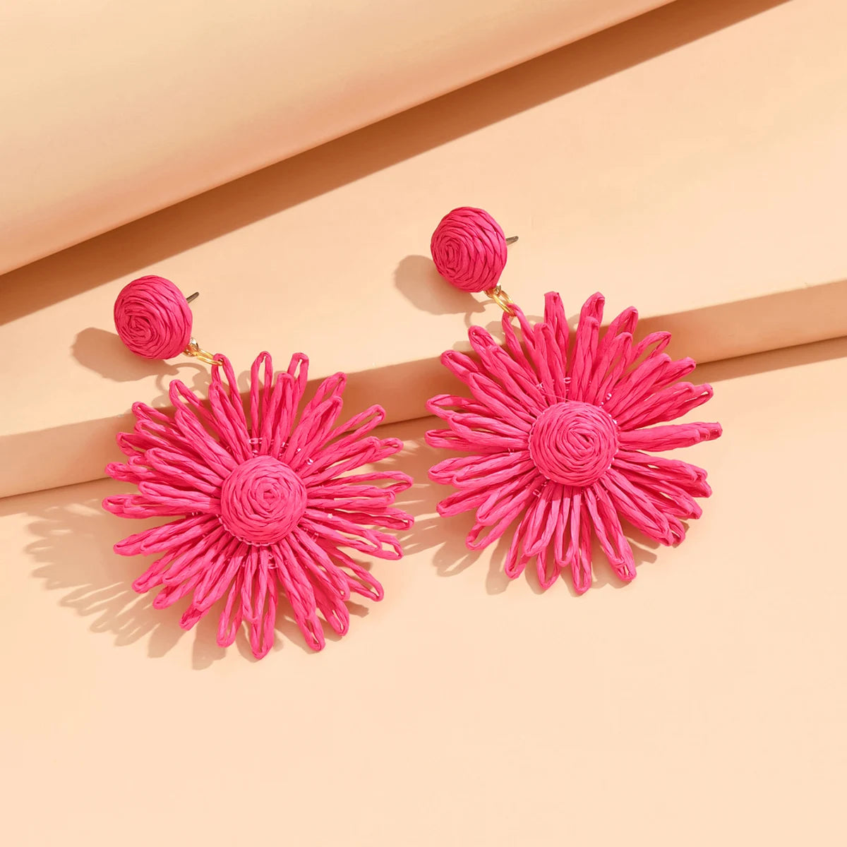 Colorful Sun Flower Earrings For Women Girl Handmade Bohemian Rattan Knit Earrings Summer Party Jewelry Gifts