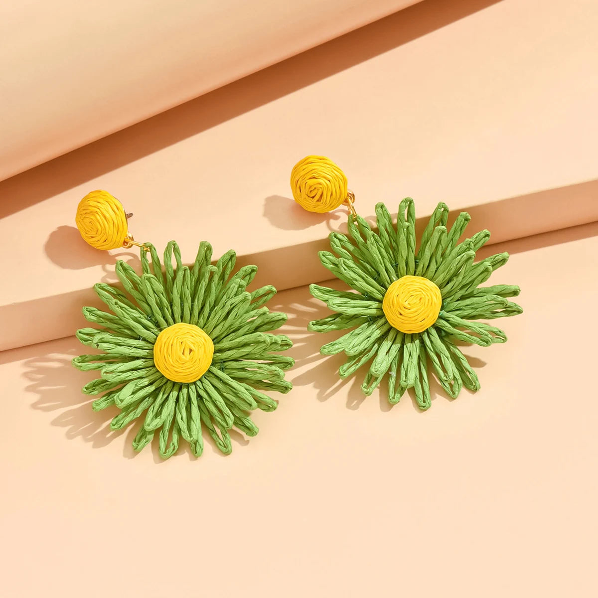 Colorful Sun Flower Earrings For Women Girl Handmade Bohemian Rattan Knit Earrings Summer Party Jewelry Gifts