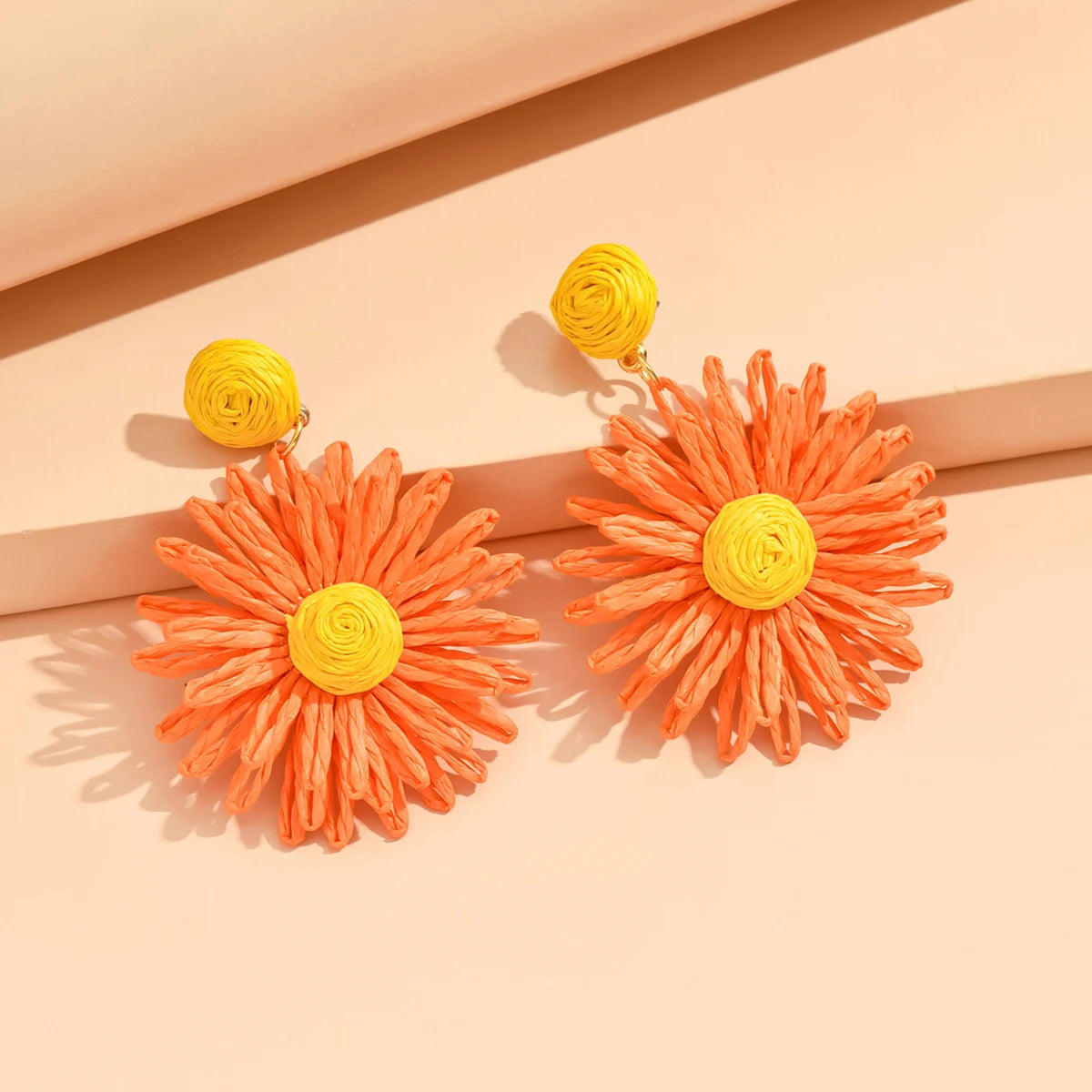 Colorful Sun Flower Earrings For Women Girl Handmade Bohemian Rattan Knit Earrings Summer Party Jewelry Gifts