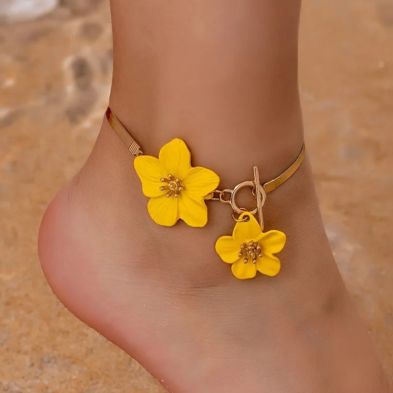 Elegant Chic Flower Pendant Anklet for Women Vacation & Daily Wear Summer Boho Foot Chain Party Jewelry Gifts